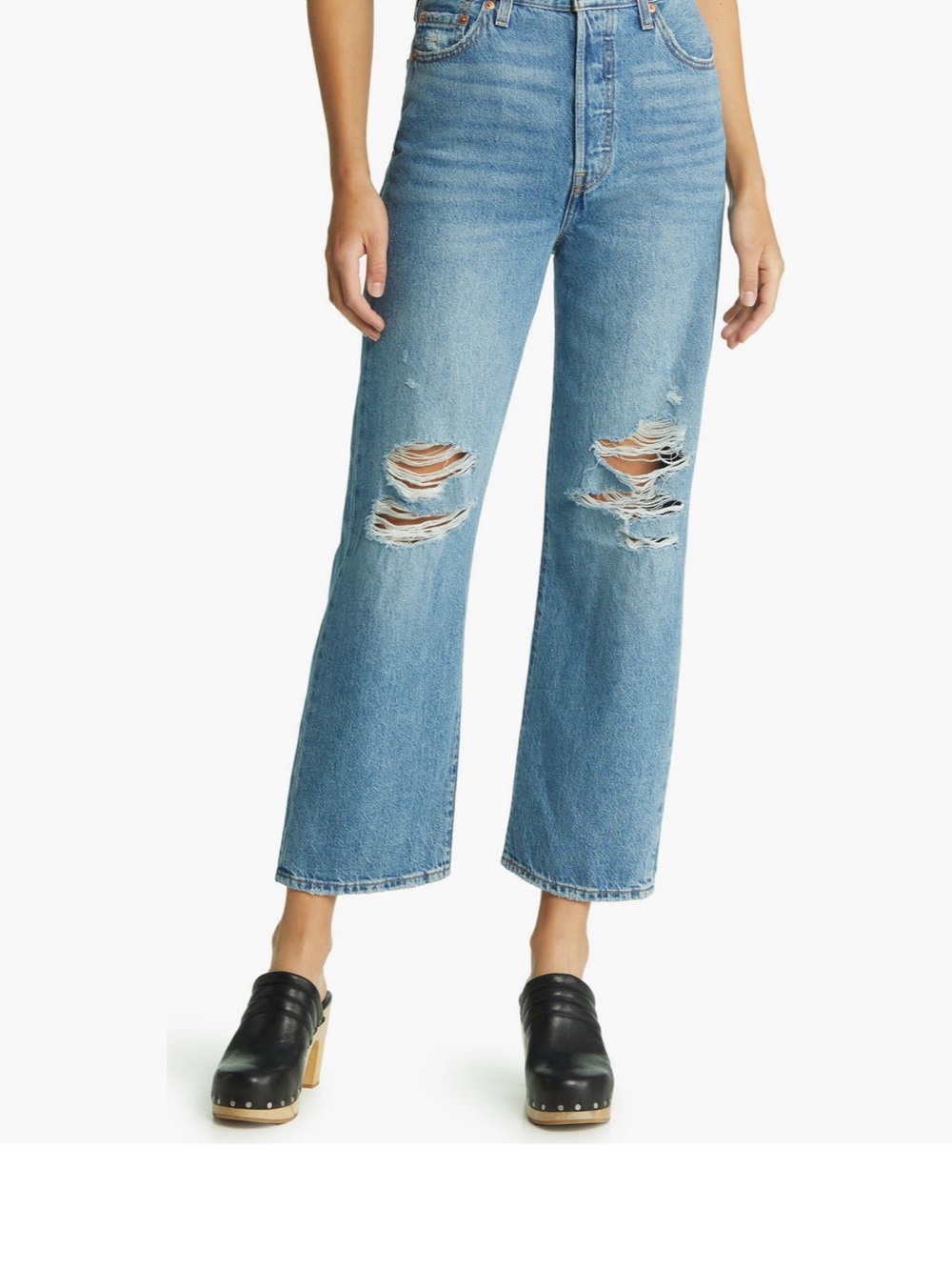 Levi's Light Blue Ripped High-Rise Wide-Leg Jeans